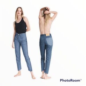 RAG & BONE Color Block Engineer High Rise Ankle Straight Leg Jeans, Size 27